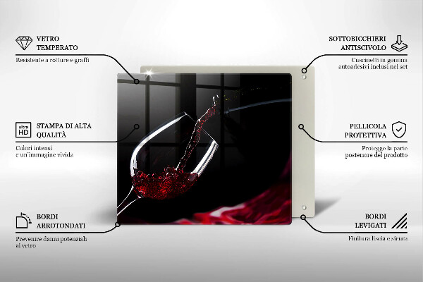 Skärbräda av glas Ett glas rött vin