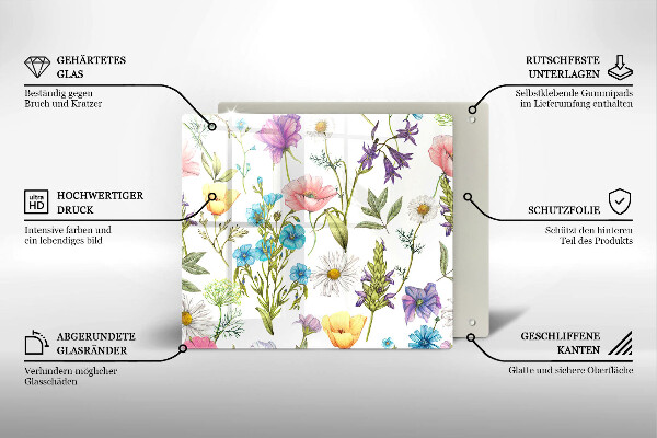 Skärbräda av glas Blommor illustration