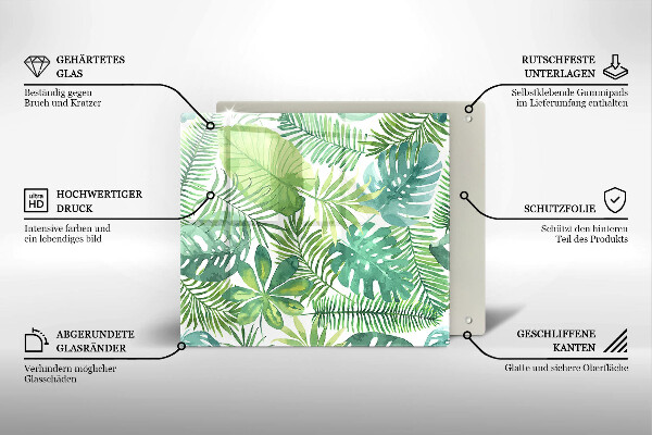 Skärbräda av glas Akvarell boho blad