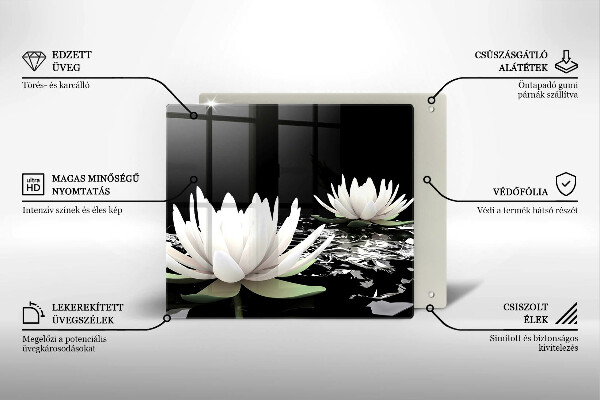 Skärbräda av glas Vita liljor på vattnet