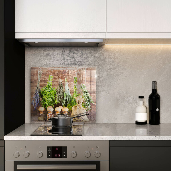 Skärbräda av glas Örter Kryddor och trä