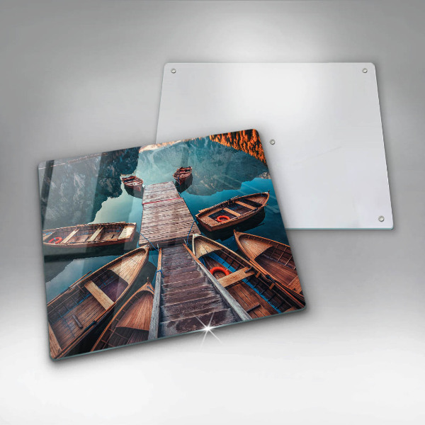 Skärbräda av glas Båtar på sjön