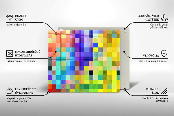 Skärbräda av glas Färgade kvadrater pixlar