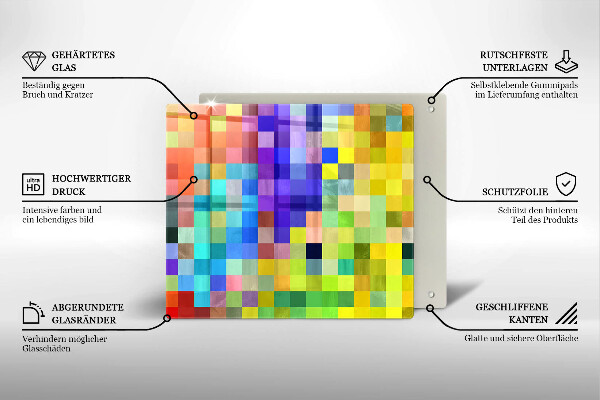Skärbräda av glas Färgade kvadrater pixlar
