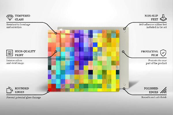 Skärbräda av glas Färgade kvadrater pixlar