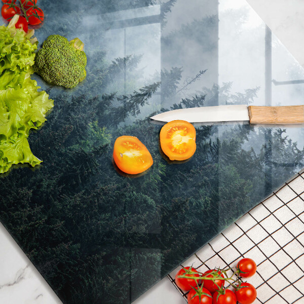 Skärbräda av glas Skogsträd och dimma