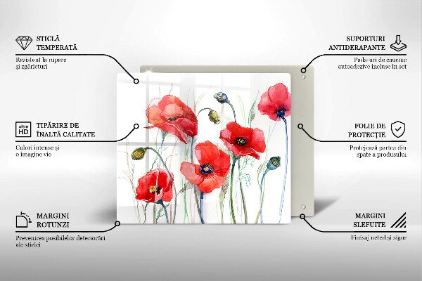 Skärbräda av glas Blommor röda vallmo