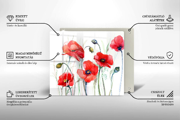 Skärbräda av glas Blommor röda vallmo