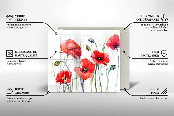 Skärbräda av glas Blommor röda vallmo