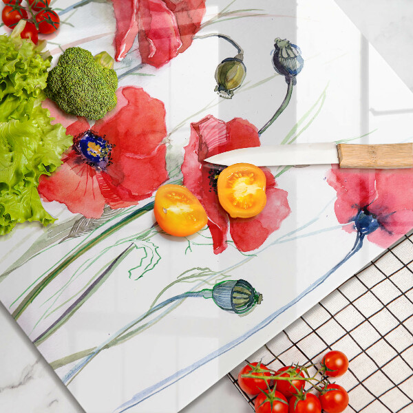 Skärbräda av glas Blommor röda vallmo