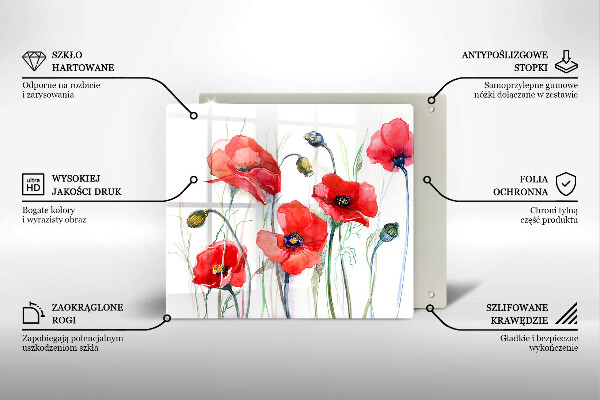 Skärbräda av glas Blommor röda vallmo