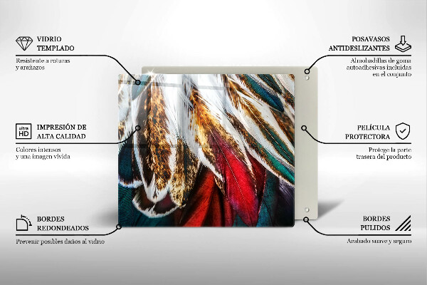 Skärbräda av glas Boho fågelfjädrar