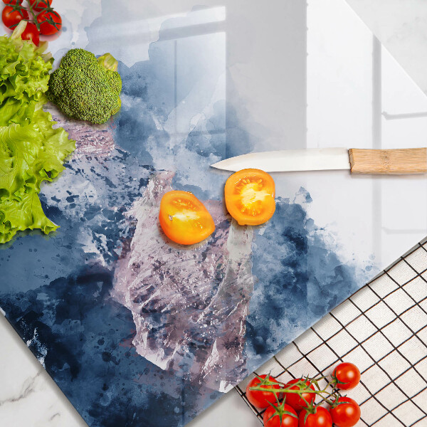 Skärbräda av glas Abstrakt målade berg