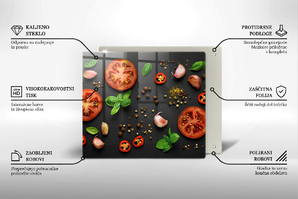 Skärbräda av glas Tomater och kryddor