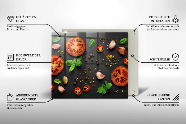 Skärbräda av glas Tomater och kryddor
