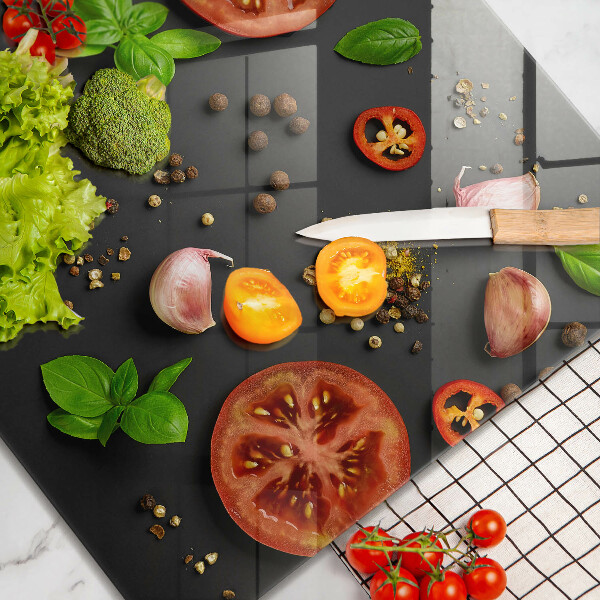 Skärbräda av glas Tomater och kryddor