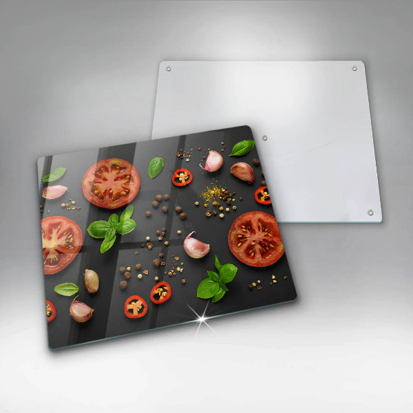 Skärbräda av glas Tomater och kryddor