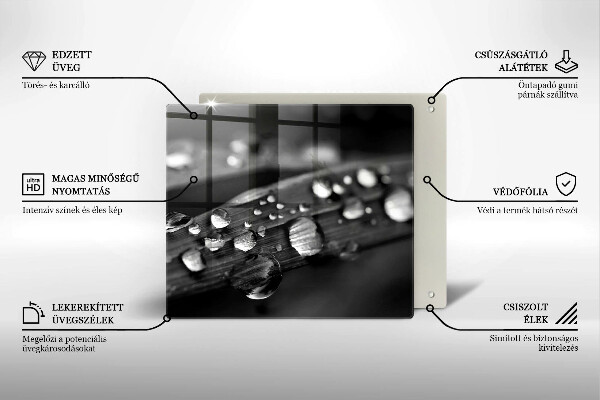 Skärbräda av glas Daggdroppar på löv