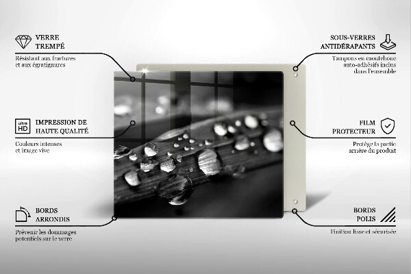 Skärbräda av glas Daggdroppar på löv