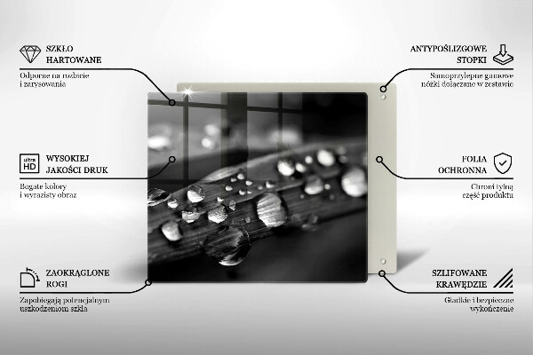 Skärbräda av glas Daggdroppar på löv