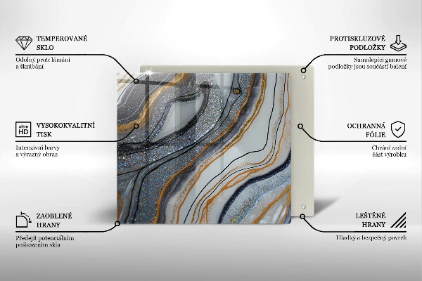 Skärbräda av glas sten med guld