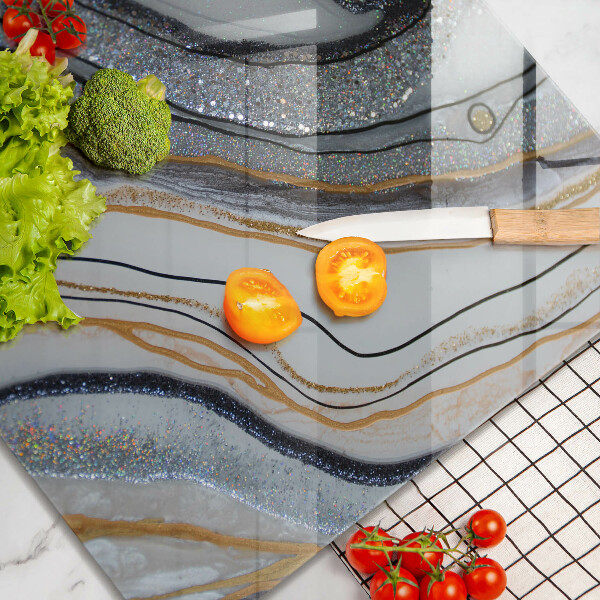 Skärbräda av glas sten med guld