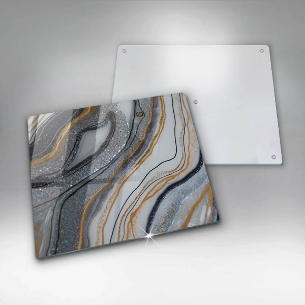 Skärbräda av glas sten med guld