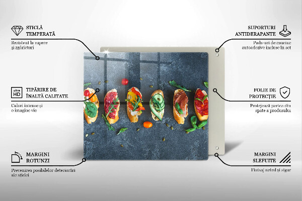 Skärbräda av glas Färgglada smörgåsar