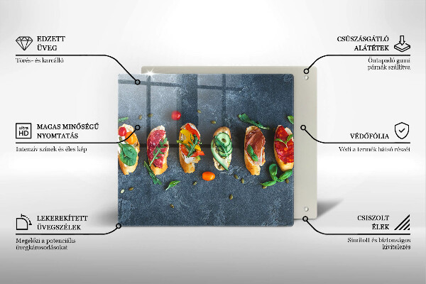 Skärbräda av glas Färgglada smörgåsar