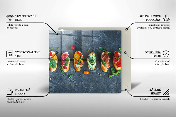 Skärbräda av glas Färgglada smörgåsar