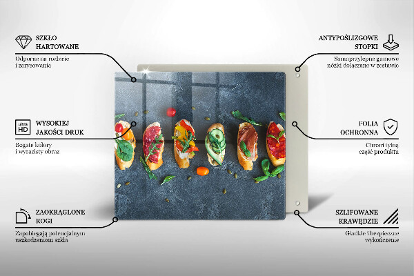 Skärbräda av glas Färgglada smörgåsar