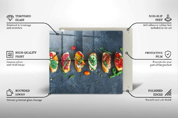 Skärbräda av glas Färgglada smörgåsar