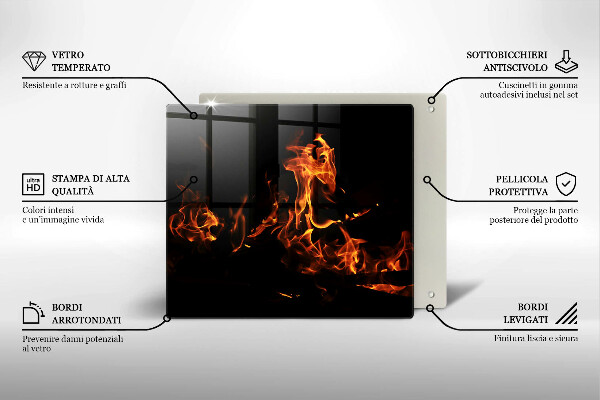 Skärbräda av glas Eld, levande låga