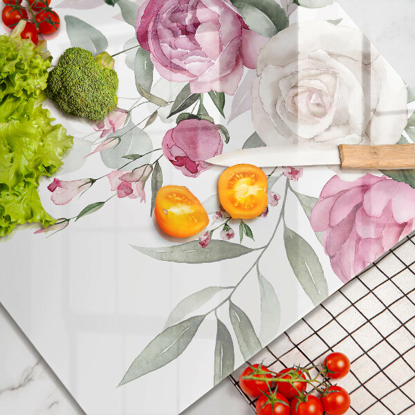 Skärbräda av glas Akvarell rosor