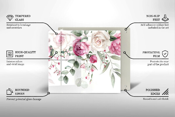 Skärbräda av glas Akvarell rosor