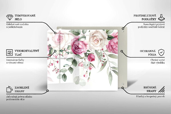 Skärbräda av glas Akvarell rosor