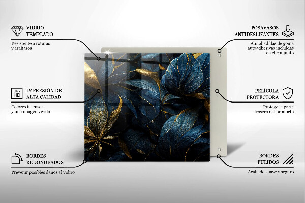 Skärbräda av glas Dekorativa blad med guld