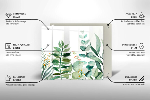 Skärbräda av glas Illustration av växtblad