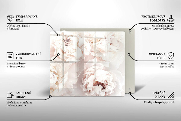 Skärbräda av glas Pastellpioner