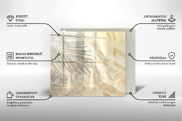 Skärbräda av glas Palmblad och sand