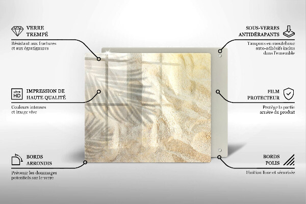 Skärbräda av glas Palmblad och sand