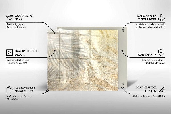 Skärbräda av glas Palmblad och sand
