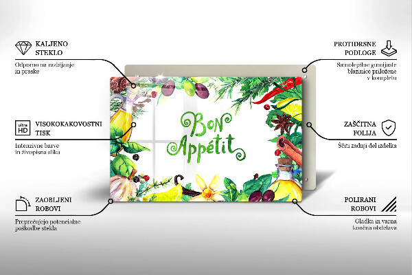 Skärbräda glas modern Inskriptionen Bon Appetit