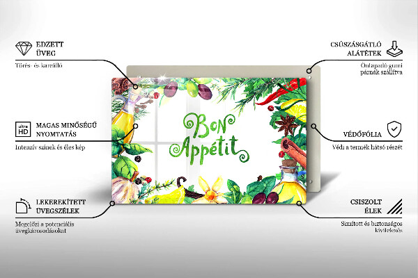 Skärbräda glas modern Inskriptionen Bon Appetit