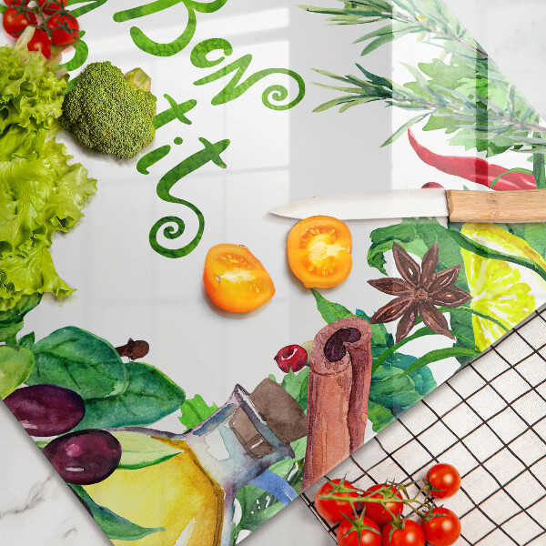 Skärbräda glas modern Inskriptionen Bon Appetit