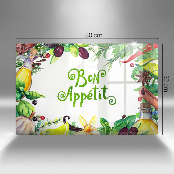 Skärbräda glas modern Inskriptionen Bon Appetit