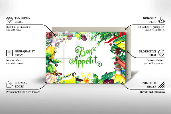 Skärbräda glas modern Inskriptionen Bon Appetit