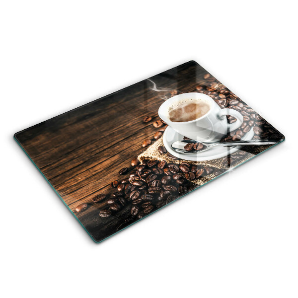 Skärbräda glas modern Kopp och kaffebönor