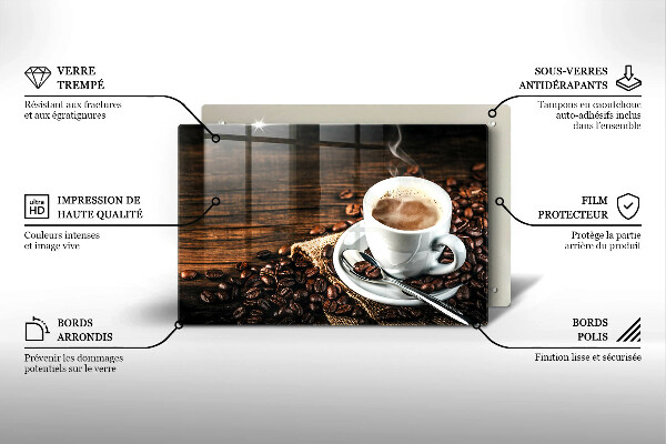 Skärbräda glas modern Kopp och kaffebönor