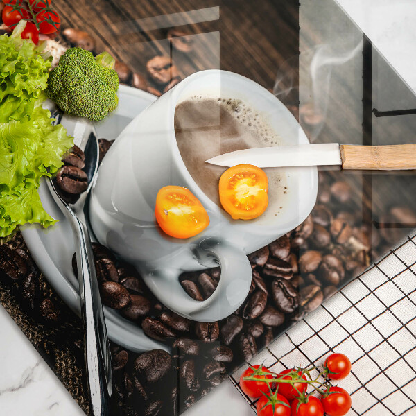 Skärbräda glas modern Kopp och kaffebönor